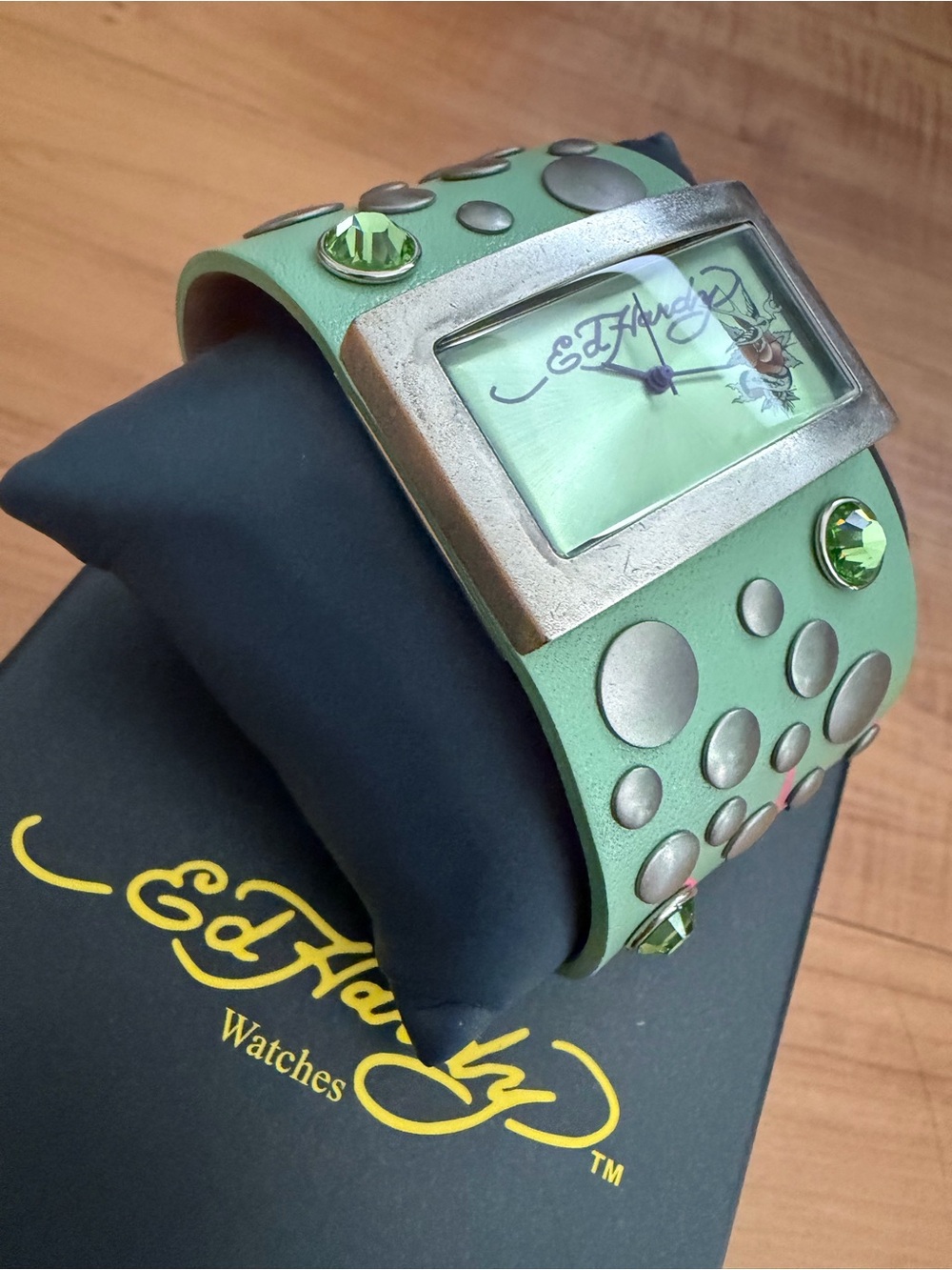 Ed Hardy Leather & Swavorski Crystals Studded Rockstar Cuff Watch Vintage Y2K